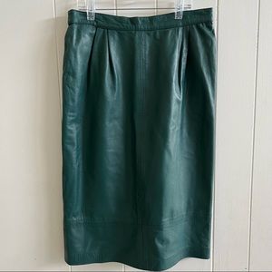 Genuine leather green midi skirt
